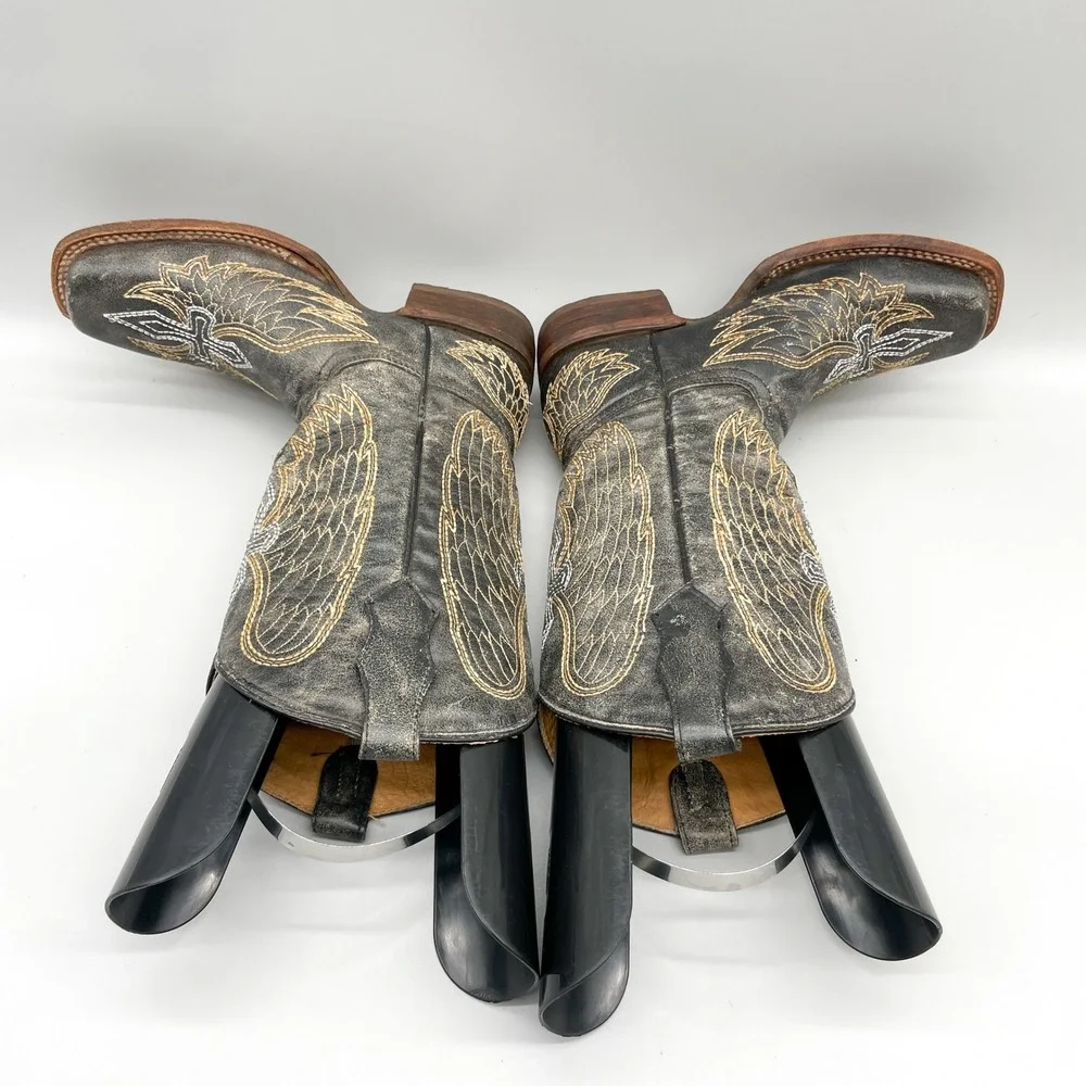 Corral Teen Girls Size 4.5 Distressed Black Leather Wing Cross Western Boots